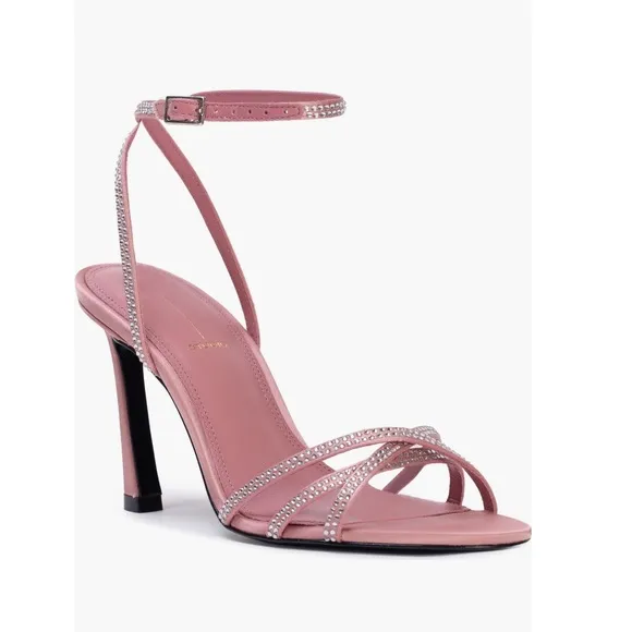 Black Suede Studio Serafina Ankle Strap Sandals Dusty Rose Satin Women’s 8.5