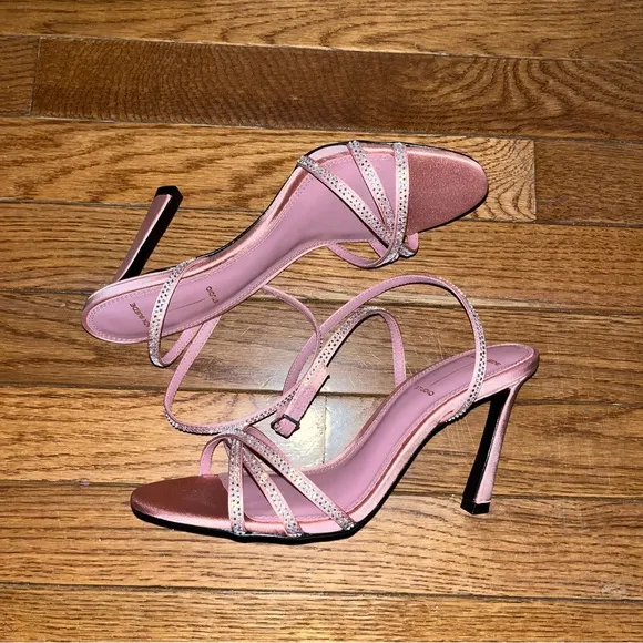 Black Suede Studio Serafina Ankle Strap Sandals Dusty Rose Satin Women’s 8.5