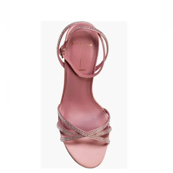 Black Suede Studio Serafina Ankle Strap Sandals Dusty Rose Satin Women’s 8.5