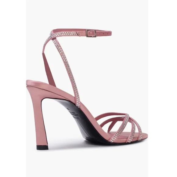 Black Suede Studio Serafina Ankle Strap Sandals Dusty Rose Satin Women’s 8.5
