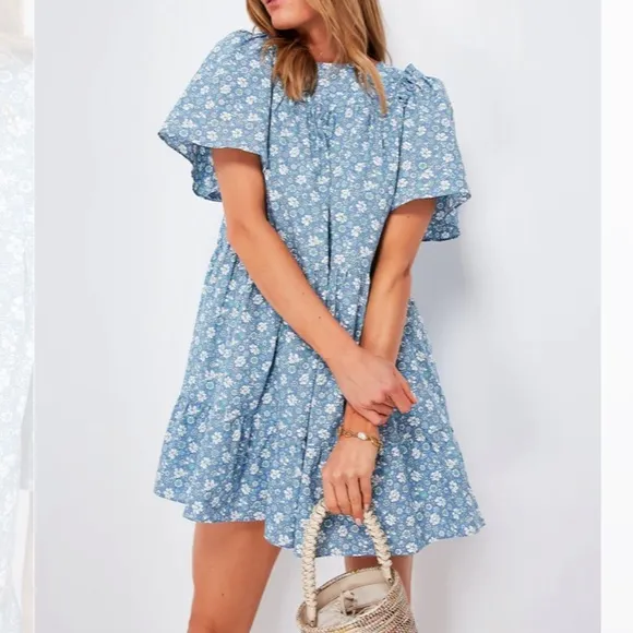 Blue and White Floral Romy Mini DressHYACINTH HOUSE