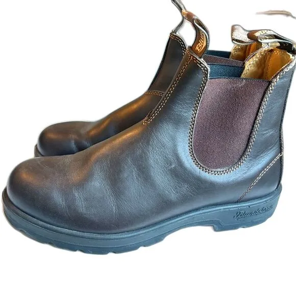 Blundstone Mens Boots Pull On Shoes AU 9 Stout Brown Leather 500 Chelsea Ankle
