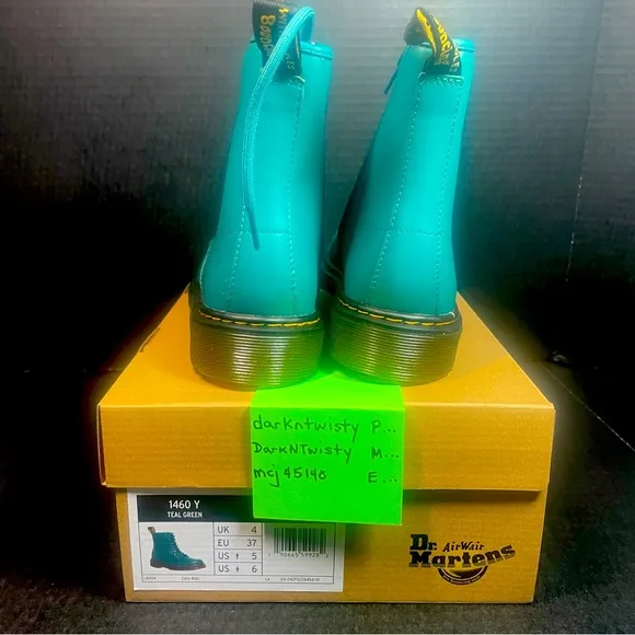 BNIB Dr Martens Teal Green 1460’s 8 Eyelet UK 4 US 6 or Big Kids Youth 4 $FIRM