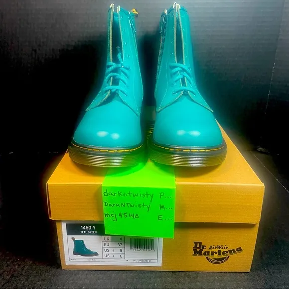 BNIB Dr Martens Teal Green 1460’s 8 Eyelet UK 4 US 6 or Big Kids Youth 4 $FIRM