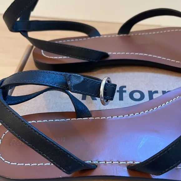 BNIB Reformation Black Plank Tannis Gladiator Grecian Flat Sandals 5.5