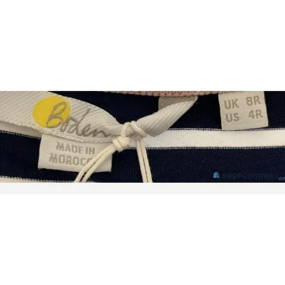 Boden Amelie Print Jersey Dress Navy &amp; White Striped Dress Size 4R NWT