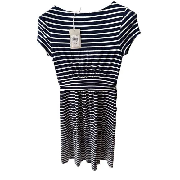 Boden Amelie Print Jersey Dress Navy &amp; White Striped Dress Size 4R NWT
