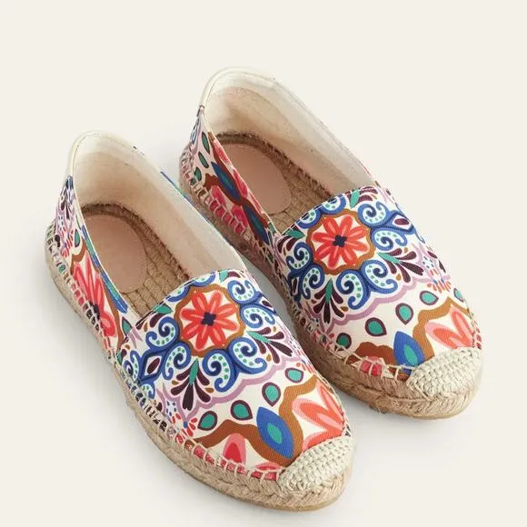 BODEN Classic Flat Espadrilles Ivory Tapestry Floral Mod Multi Sz 41 / 9.5