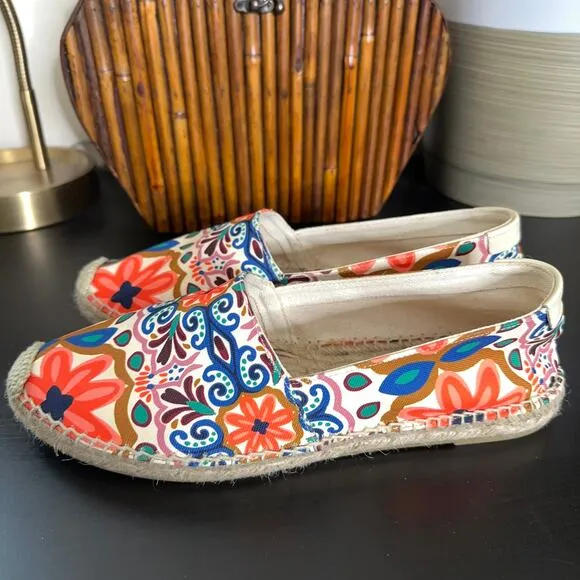 BODEN Classic Flat Espadrilles Ivory Tapestry Floral Mod Multi Sz 41 / 9.5
