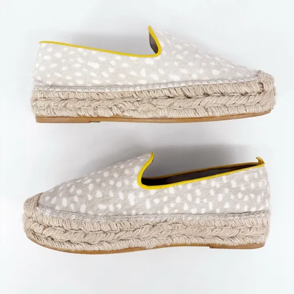 Boden | Spotted Calf Hair Platform Espadrille Loafer in Beige/Yellow | Sz 6.5