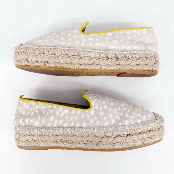 Boden | Spotted Calf Hair Platform Espadrille Loafer in Beige/Yellow | Sz 6.5
