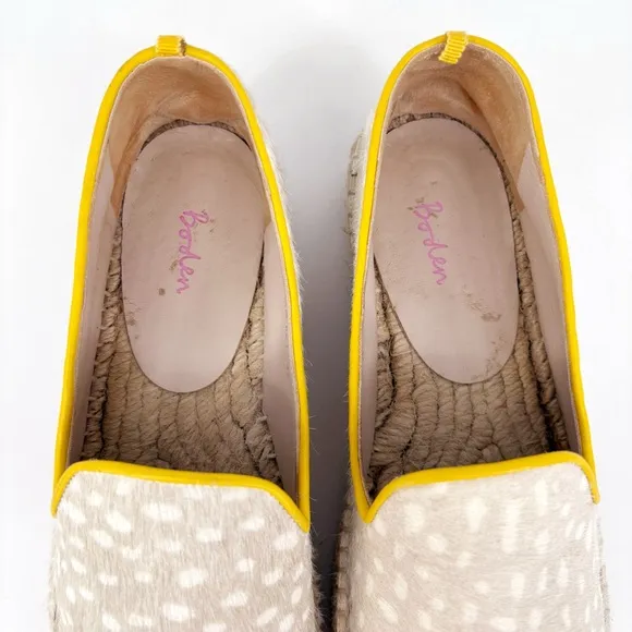 Boden | Spotted Calf Hair Platform Espadrille Loafer in Beige/Yellow | Sz 6.5