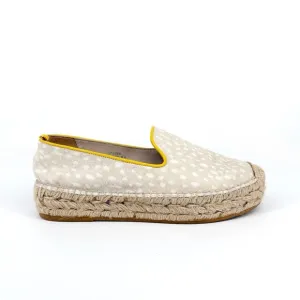 Boden | Spotted Calf Hair Platform Espadrille Loafer in Beige/Yellow | Sz 6.5