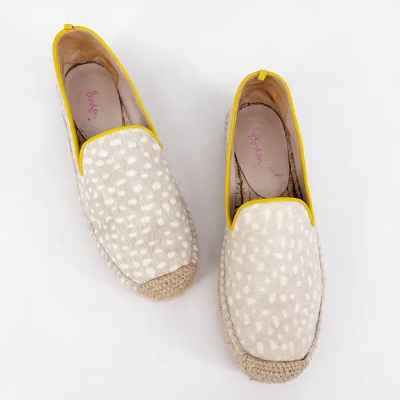 Boden | Spotted Calf Hair Platform Espadrille Loafer in Beige/Yellow | Sz 6.5