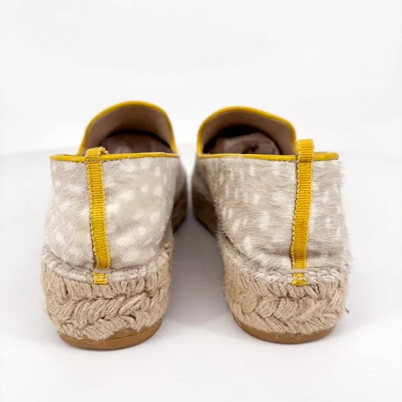 Boden | Spotted Calf Hair Platform Espadrille Loafer in Beige/Yellow | Sz 6.5