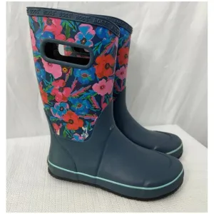Bogs Rain Boots Girls Size 4 Floral Pansies Waterproof Kids Pull On