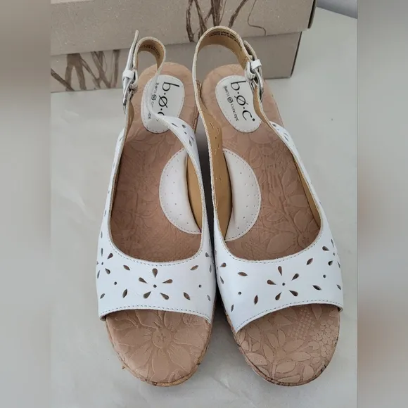 Born Andaya White Leather Slingback Wedge Sandals Size 9 EU 40.5 Summer Spring