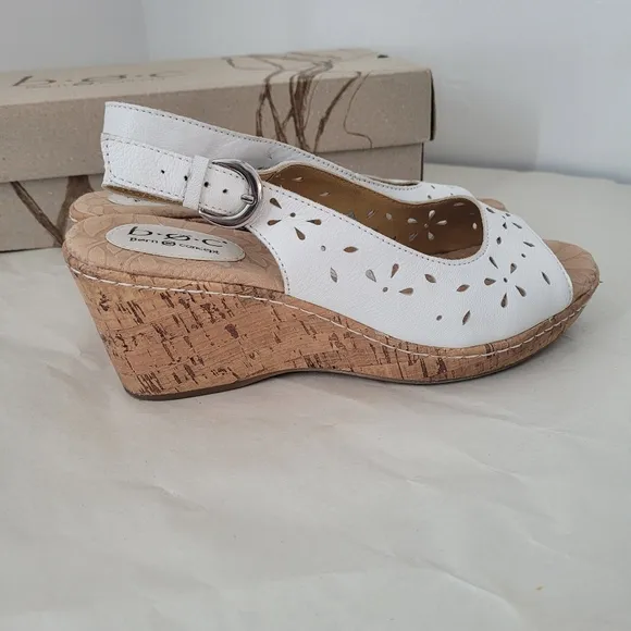 Born Andaya White Leather Slingback Wedge Sandals Size 9 EU 40.5 Summer Spring