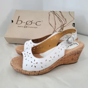 Born Andaya White Leather Slingback Wedge Sandals Size 9 EU 40.5 Summer Spring