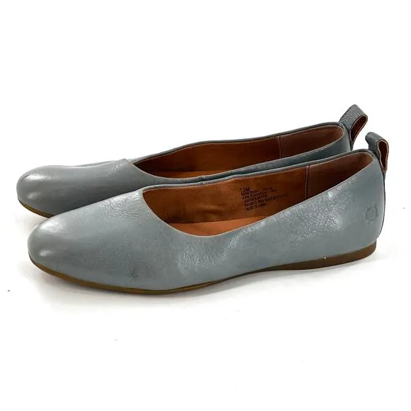 Born Beca Leather Flats 7.5 Cadet Blue NWOT Comfort Ballet Slip On