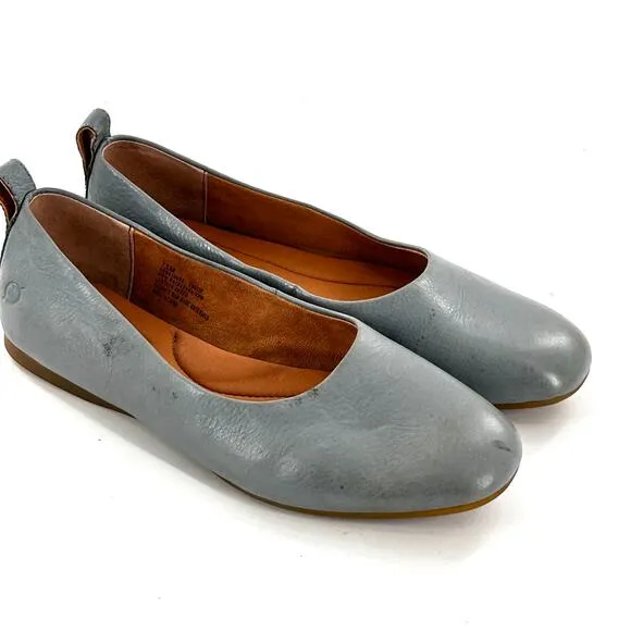 Born Beca Leather Flats 7.5 Cadet Blue NWOT Comfort Ballet Slip On