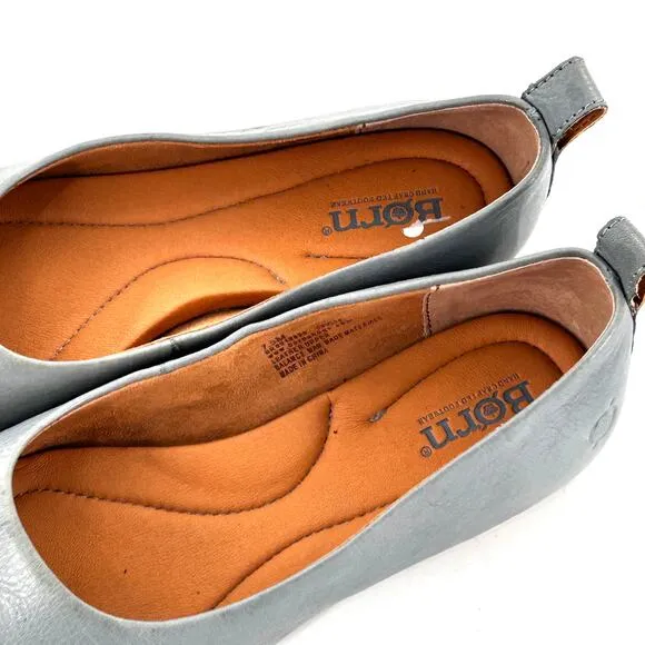 Born Beca Leather Flats 7.5 Cadet Blue NWOT Comfort Ballet Slip On