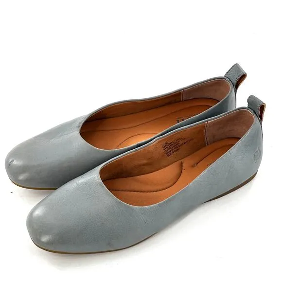 Born Beca Leather Flats 7.5 Cadet Blue NWOT Comfort Ballet Slip On