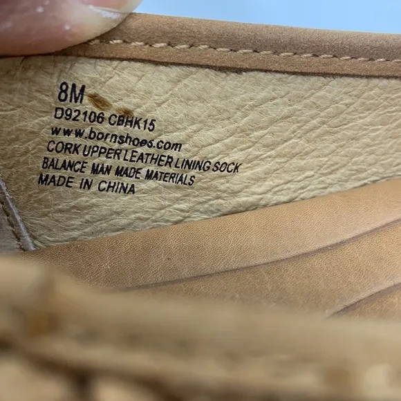 BORN Carri Cork Leather Ballet Flats Taupe/Tan 8 Slip-On Bow Accent Casual