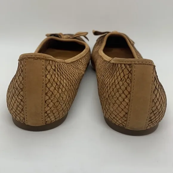 BORN Carri Cork Leather Ballet Flats Taupe/Tan 8 Slip-On Bow Accent Casual