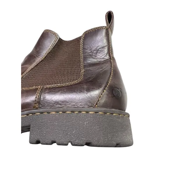 BORN Men's Julian Leather Chelsea Brown Leather Boots - Pull On Casual - 9