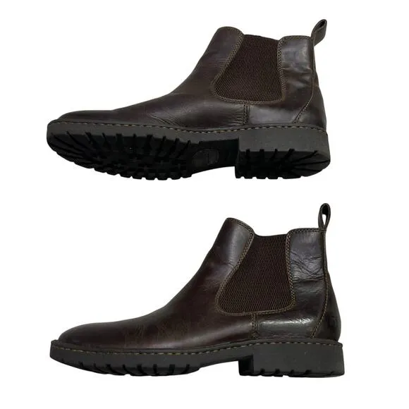 BORN Men's Julian Leather Chelsea Brown Leather Boots - Pull On Casual - 9
