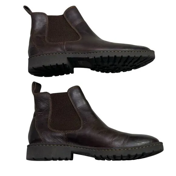 BORN Men's Julian Leather Chelsea Brown Leather Boots - Pull On Casual - 9