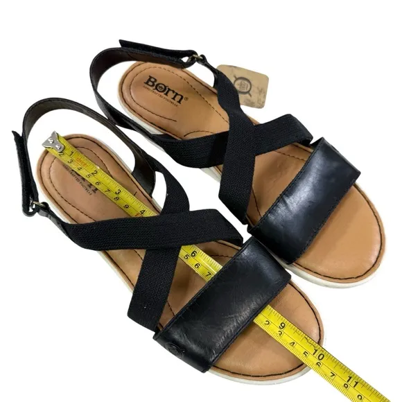 Born Paley Black Leather Strappy Slide Platform Wedge Sandals Size 9M