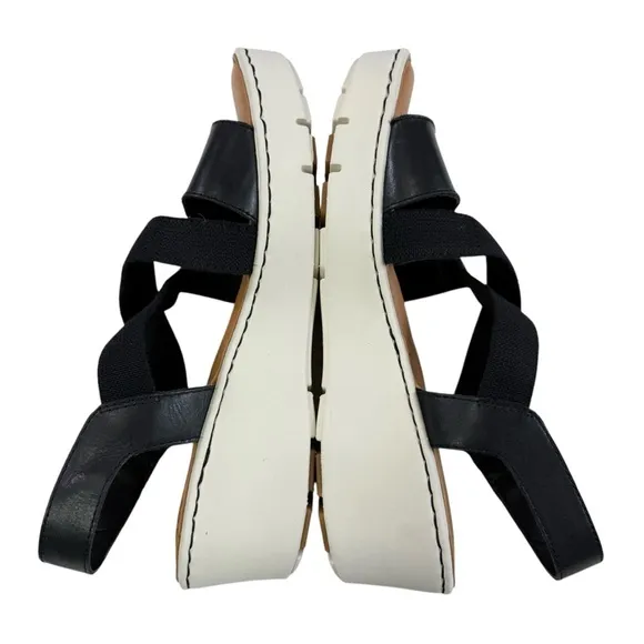 Born Paley Black Leather Strappy Slide Platform Wedge Sandals Size 9M