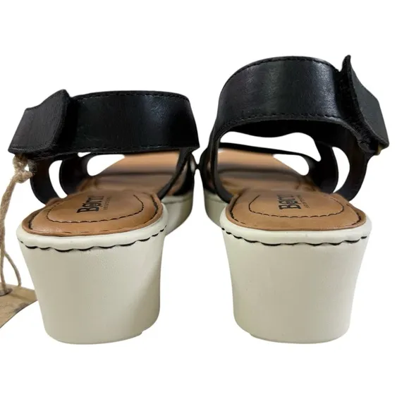 Born Paley Black Leather Strappy Slide Platform Wedge Sandals Size 9M
