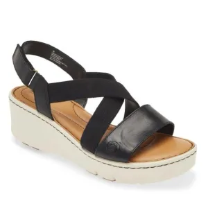 Born Paley Black Leather Strappy Slide Platform Wedge Sandals Size 9M