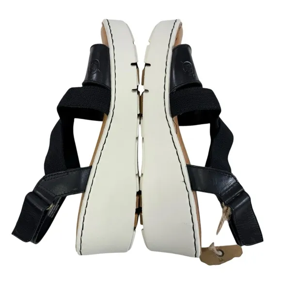 Born Paley Black Leather Strappy Slide Platform Wedge Sandals Size 9M