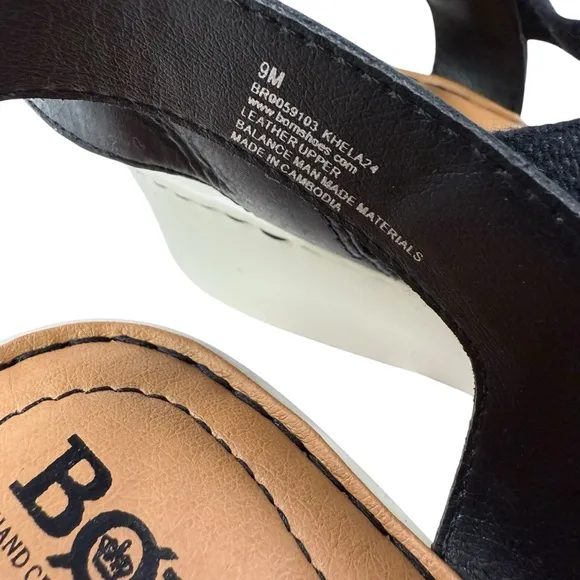 Born Paley Black Leather Strappy Slide Platform Wedge Sandals Size 9M