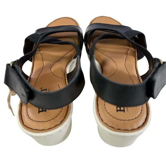 Born Paley Black Leather Strappy Slide Platform Wedge Sandals Size 9M