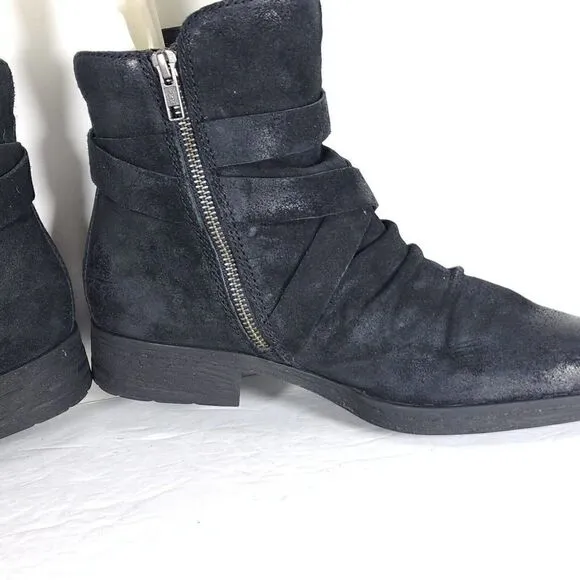 Born Women's Eton US 8M Distress Black Suede Fringe Taseel Ankle Boots Booties
