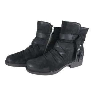 Born Women's Eton US 8M Distress Black Suede Fringe Taseel Ankle Boots Booties