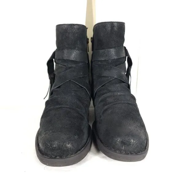 Born Women's Eton US 8M Distress Black Suede Fringe Taseel Ankle Boots Booties