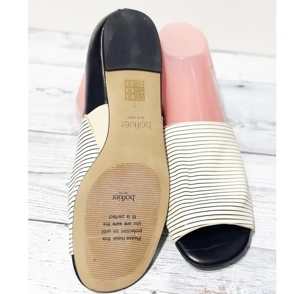 Botkier New York Maxine Peep Toe Flats Leather Black Stripe NWOT Sz 7