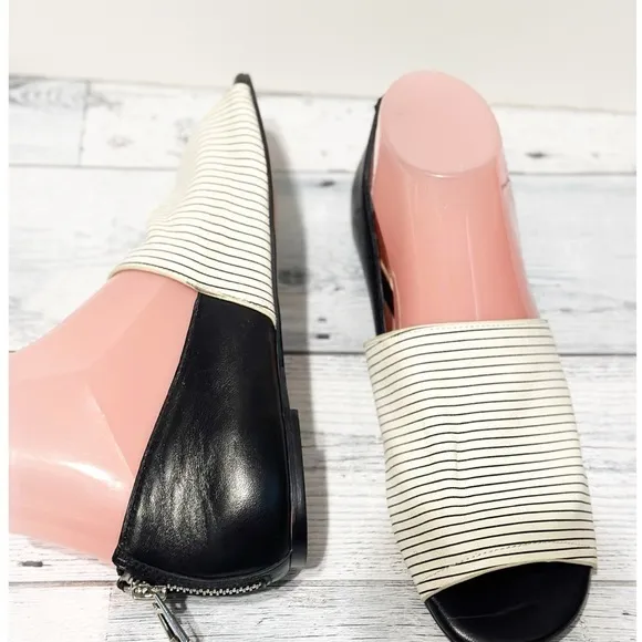 Botkier New York Maxine Peep Toe Flats Leather Black Stripe NWOT Sz 7
