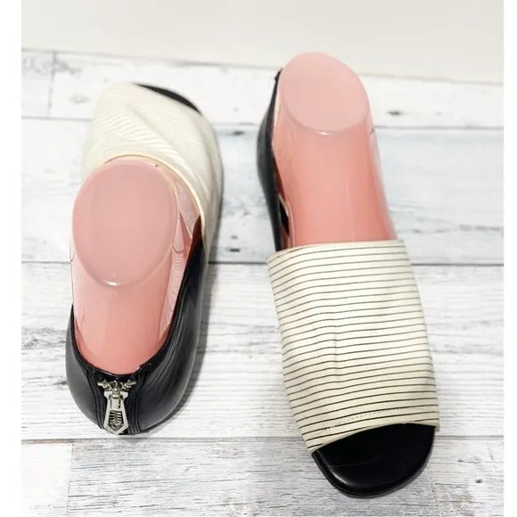 Botkier New York Maxine Peep Toe Flats Leather Black Stripe NWOT Sz 7