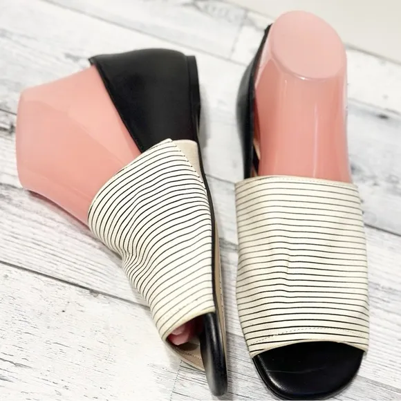 Botkier New York Maxine Peep Toe Flats Leather Black Stripe NWOT Sz 7