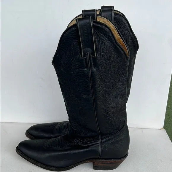 Boulet Black Leather Cowboy Boots with Pull-On Style