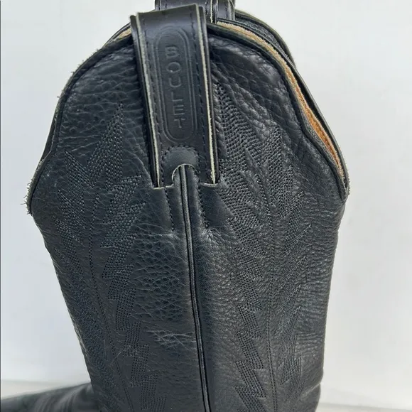 Boulet Black Leather Cowboy Boots with Pull-On Style