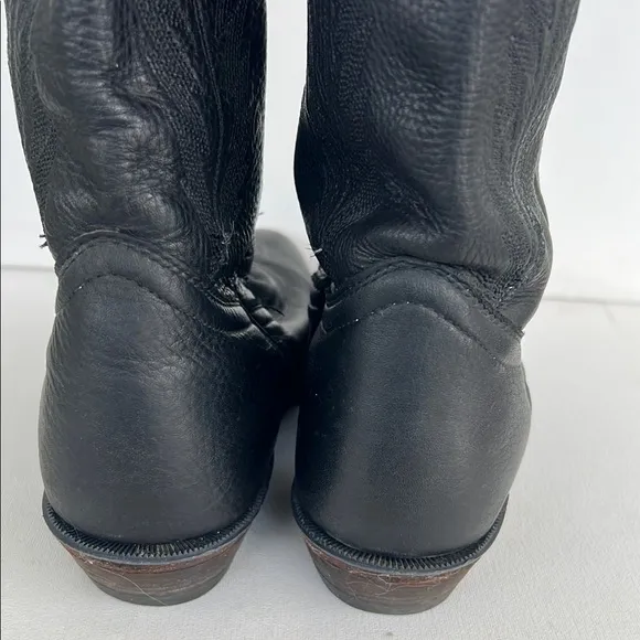 Boulet Black Leather Cowboy Boots with Pull-On Style