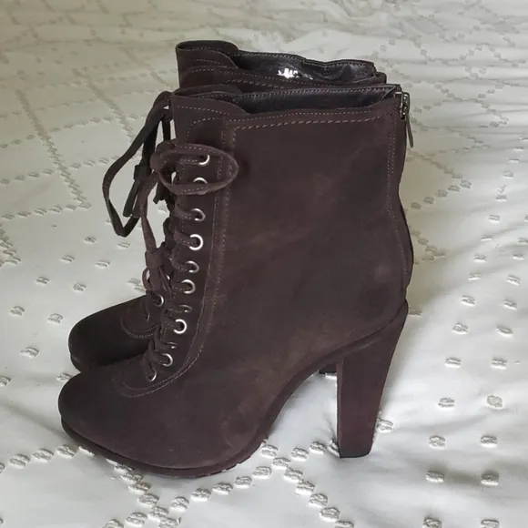 Brand New All Saints Grimsby Heeled Brown Suede Boots size 9.5